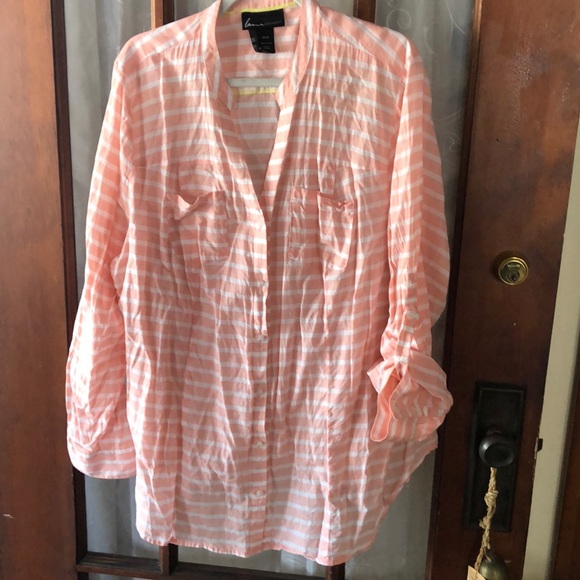Lane Bryant Tops - LANE BRYANT 26-28w Peach & White Striped Blouse